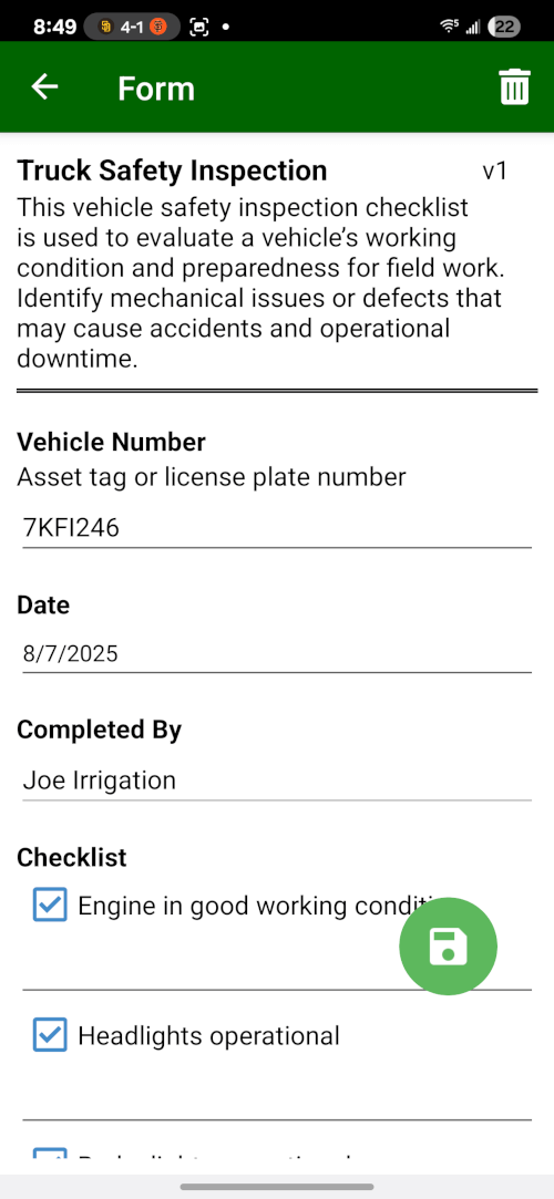 A crew member easily completing a digital safety checklist on their smartphone.